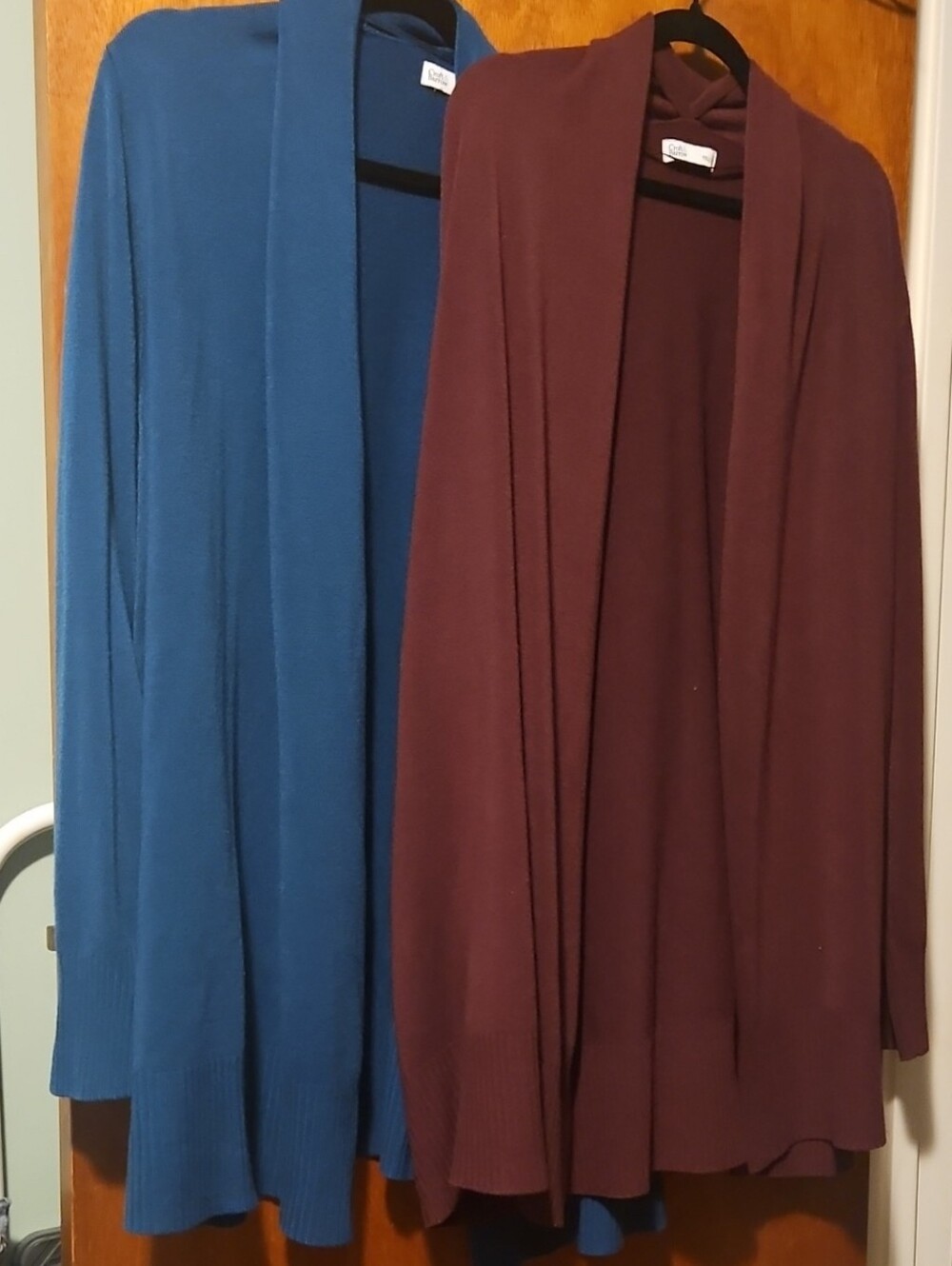 Set Of 2 Women’s Open-Front Cardigan Sweater - Blue & Burgundy